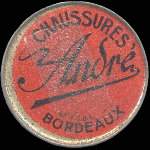 Timbre-monnaie Chaussures André - Bordeaux - 5 centimes vert sur fond rouge - avers