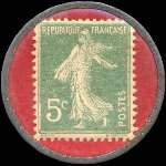 Timbre-monnaie Chaussures Andr� - Bordeaux - 5 centimes vert sur fond rouge - revers
