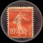 Timbre-monnaie Chaussures André - Bordeaux - 10 centimes rouge sur fond bleu-noir vergé - revers