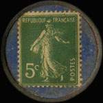 Timbre-monnaie Chaussures Feist - Feist - 75, Rue St Pierre - Caen - 5 centimes vert sur fond bleu - revers
