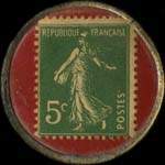 Timbre-monnaie Chaussures Feist - Feist - 75, Rue St Pierre - Caen - 5 centimes vert sur fond rouge - revers