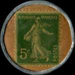 Timbre-monnaie Chaussures Julien - Chaussures - Bonneterie - Chemiserie - Julien - Senlis (Oise) - 5 centimes vert sur fond brun - revers