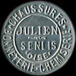 Timbre-monnaie Chaussures Julien - Chaussures - Bonneterie - Chemiserie - Julien - Senlis (Oise) - 10 centimes rouge sur fond jaune - avers