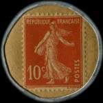 Timbre-monnaie Chaussures Julien - Chaussures - Bonneterie - Chemiserie - Julien - Senlis (Oise) - 10 centimes rouge sur fond jaune - revers