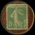 Timbre-monnaie Chicorée Capon - La Courneuve - type 1 - 5 centimes vert sur fond rouge - revers
