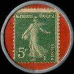 Timbre-monnaie Chicorée Pasteur - Médaille d'or - Diplôme d'honneur - Chicorée Pasteur donne des bons-primes - 5 centimes vert sur fond rouge - revers