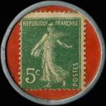 Timbre-monnaie Chicor�e Pasteur - M�daille d'or - Dipl�me d'honneur - Chicor�e Pasteur donne des bons-primes - 5 centimes vert sur fond rouge - revers