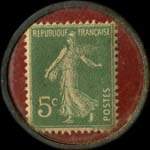Timbre-monnaie Chicorée à la Vierge Noire - Abbaye de Graville - 5 centimes vert sur fond rouge - revers