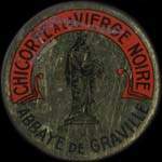 Timbre-monnaie Chicorée à la Vierge Noire - Abbaye de Graville - 10 centimes rouge sur fond rouge - avers