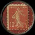 Timbre-monnaie Chicorée à la Vierge Noire - Abbaye de Graville - 10 centimes rouge sur fond rouge - revers