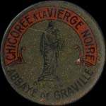 Timbre-monnaie Chicorée à la Vierge Noire - Abbaye de Graville - 5 centimes orange sur fond rouge - avers