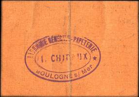Timbre-monnaie M.Chiraux / Porte-Plume Réservoir James - Librairie Générale - Papeterie - M.Chiraux - Boulogne-sur-Mer - 25 centimes - revers