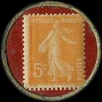 Timbre-monnaie Chocolat Fran�ois - Propri�t� de la chocolaterie (Talencia) � Talence (Gironde) - 5 centimes orange sur fond rouge - revers