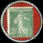 Timbre-monnaie Chocolat Fran�ois - Propri�t� de la chocolaterie (Talencia) � Talence (Gironde) - 5 centimes vert sur fond rouge - revers