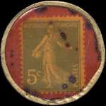 Timbre-monnaie Chocolat François - Propriété de la chocolaterie (Talencia) à Talence (Gironde) - 5 centimes vert sur fond rouge - revers