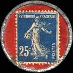 Timbre-monnaie Chocolat François - Propriété de la chocolaterie (Talencia) à Talence (Gironde) - 25 centimes bleu sur fond rouge - revers
