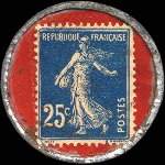 Timbre-monnaie Chocolat Fran�ois - Propri�t� de la chocolaterie (Talencia) � Talence (Gironde) - 25 centimes bleu sur fond rouge - revers
