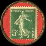 Timbre-monnaie Chocolat Labouesse - Marque déposée fabriquée par A.Morand - 5 centimes vert sur fond rouge (type 1) - revers