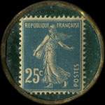 Timbre-monnaie Chocolat Labouesse - Marque déposée fabriquée par A.Morand - 25 centimes bleu sur fond vert-turquoise (type 1) - revers