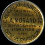 Timbre-monnaie Chocolat Labouesse - Marque déposée fabriquée par A.Morand - 25 centimes bleu sur fond doré (type 1) - avers