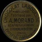 Timbre-monnaie Chocolat Labouesse - Marque déposée fabriquée par A.Morand - 5 centimes vert sur fond bleu-turquoise (type 2) - avers