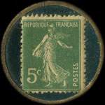 Timbre-monnaie Chocolat Labouesse - Marque déposée fabriquée par A.Morand - 5 centimes vert sur fond bleu-turquoise (type 2) - revers