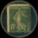 Timbre-monnaie Chocolat Labouesse - Marque déposée fabriquée par A.Morand - 5 centimes vert sur fond bleu-turquoise (type 3) - revers