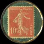 Timbre-monnaie Chocolat Labouesse - Marque déposée fabriquée par A.Morand - 10 centimes rouge sur fond vert-turquoise (type 1) - revers