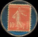 Timbre-monnaie Chocolat Labouesse - Marque déposée fabriquée par A.Morand - 10 centimes rouge sur fond bleu-turquoise (type 2) - revers