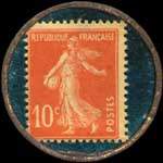Timbre-monnaie Chocolat Labouesse - Marque déposée fabriquée par A.Morand - 10 centimes rouge sur fond bleu-turquoise (type 3) - revers