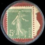 Timbre-monnaie Chocolat Mouren - Marseille - Tout ce qui concerne la chocolaterie - 5 centimes vert sur fond rouge - exemplaire 2 - revers