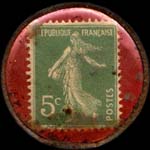 Timbre-monnaie Chocolat Mouren - Marseille - Tout ce qui concerne la chocolaterie - 5 centimes vert sur fond rouge - exemplaire 1 - revers