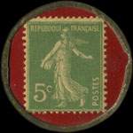 Timbre-monnaie Chocolat Payraud type 2 - Chocolats fondants et cacao - Payraud - Lyon - 5 centimes vert sur fond rouge - revers