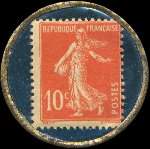 Timbre-monnaie Chocolat Payraud type 2 - Chocolats fondants et cacao - Payraud - Lyon - 10 centimes rouge sur fond bleu - revers