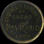 Timbre-monnaie Chocolat Payraud type 2 - Chocolats fondants et cacao - Payraud - Lyon - 25 centimes bleu sur fond blanc - avers