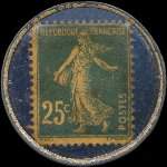 Timbre-monnaie Chocolats Pihan - 4, Faubourg Saint-Honoré - Paris - 25 centimes bleu sur fond bleu-roi - revers