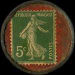 Timbre-monnaie Cognac Foucauld - 5 centimes vert sur fond rouge - revers