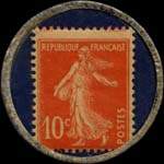 Timbre-monnaie Cognac Meukow - Marque dpose - T.D. Shepherd & Cie - 10 centimes rouge sur fond bleu verg - revers