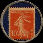 Timbre-monnaie Cognac Meukow - Marque d�pos�e - T.D. Shepherd & Cie - 10 centimes rouge sur fond bleu verg� - revers