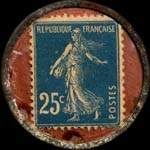 Timbre-monnaie Cognac Meukow - Marque dpose - T.D. Shepherd & Cie - 25 centimes bleu sur fond rose verg - revers