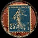 Timbre-monnaie Cognac Meukow - Marque d�pos�e - T.D. Shepherd & Cie - 25 centimes bleu sur fond rose verg� - revers