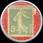 Timbre-monnaie Au Coin Musard - Coulommiers - Melun - Nemours - Maison Dutar - 5 centimes vert sur fond rouge - revers