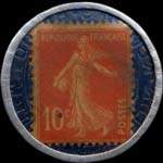 Timbre-monnaie Au Coin Musard - Coulommiers - Melun - Nemours - Maison Dutar - 10 centimes rouge sur fond bleu - revers