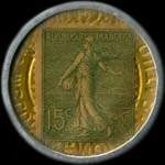 Timbre-monnaie Au Coin Musard - Coulommiers - Melun - Nemours - Maison Dutar - 15 centimes vert ligné sur fond doré - revers