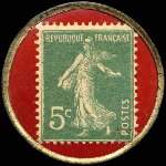 Timbre-monnaie Comoedia - 5 centimes vert sur fond rouge - revers