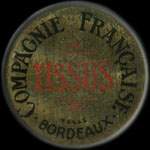 Timbre-monnaie Compagnie Française Tissus - Bordeaux - Gironde - 15 centimes vert ligné sur fond rouge - avers