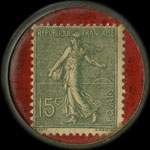 Timbre-monnaie Compagnie Française Tissus - Bordeaux - Gironde - 15 centimes vert ligné sur fond rouge - revers