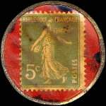Timbre-monnaie Compagnie Française Tissus - Bordeaux - Gironde - 5 centimes vert sur fond rouge - revers