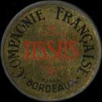 Timbre-monnaie Compagnie Française Tissus - Bordeaux - Gironde - 25 centimes bleu sur fond rouge - avers