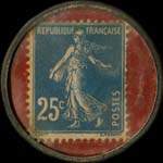 Timbre-monnaie Compagnie Française Tissus - Bordeaux - Gironde - 25 centimes bleu sur fond rouge - revers